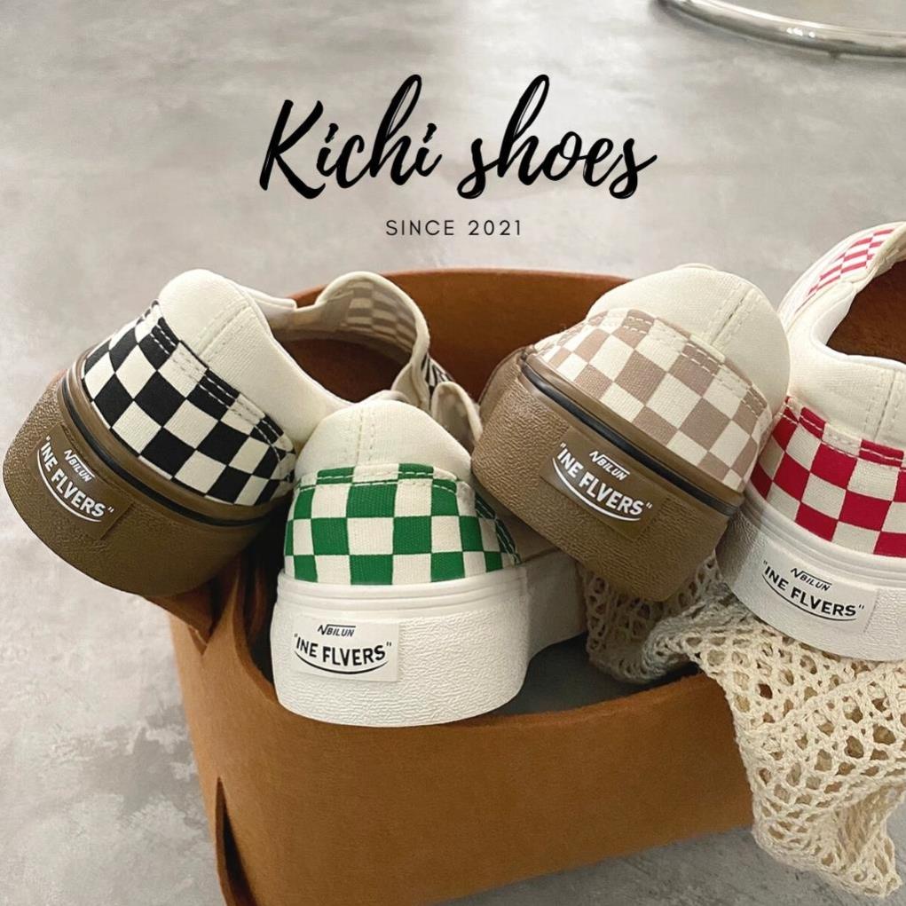 Giày vải canvas kẻ caro màu đen nâu xanh đỏ giày nữ phong cách ulzzang Kichi Shoes - mã 1190 🍐
