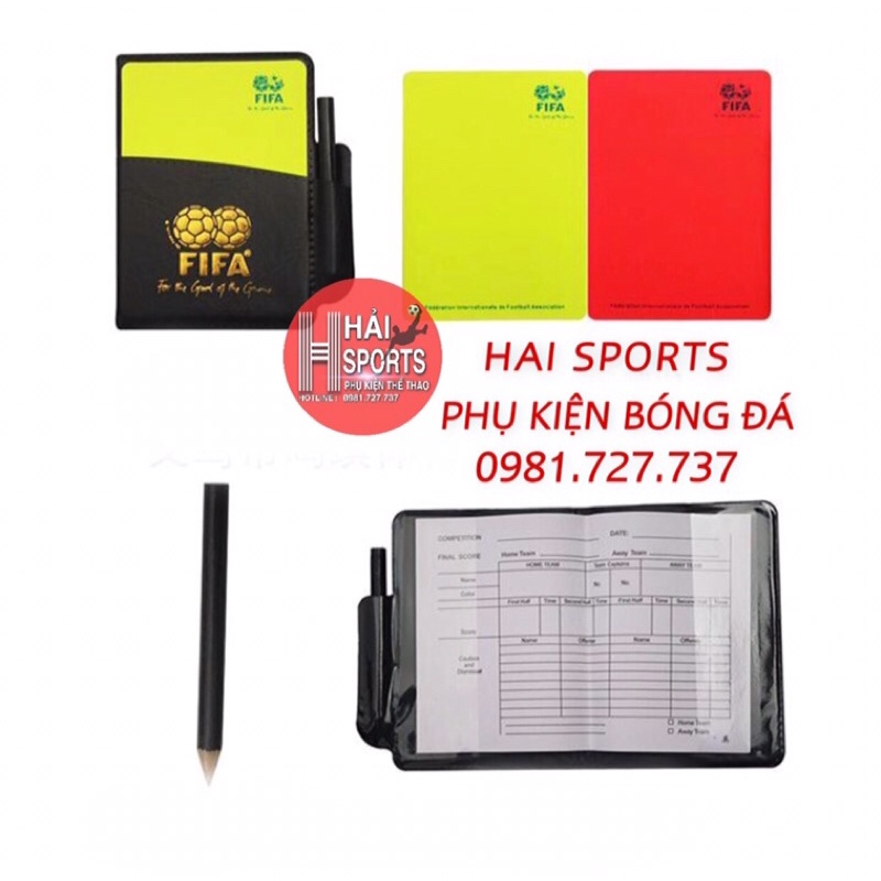 Bộ thẻ đỏ thẻ vàng trọng tài bóng đá kèm bút và sổ -Thẻ trọng tài FIFA bóng đá