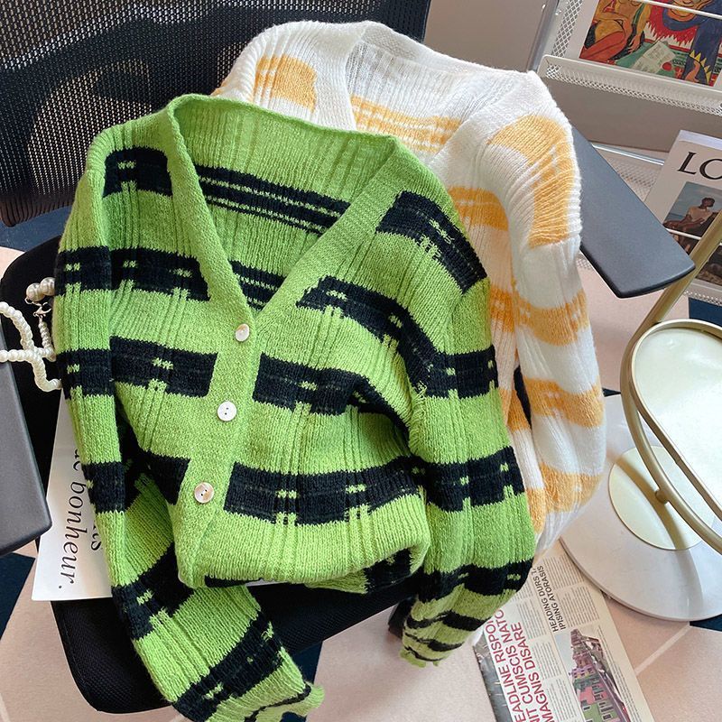 Áo sweater Dệt Kim Họa Tiết Kẻ Sọc Phong Cách Hàn Quốc Thời Trang Mới Cho Nữ