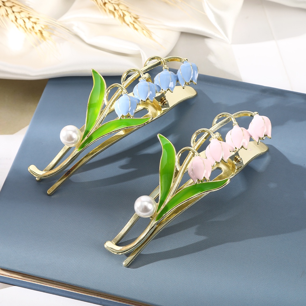 Kẹp tóc Haimeikang hình hoa lily đính ngọc trai đẹp mắt