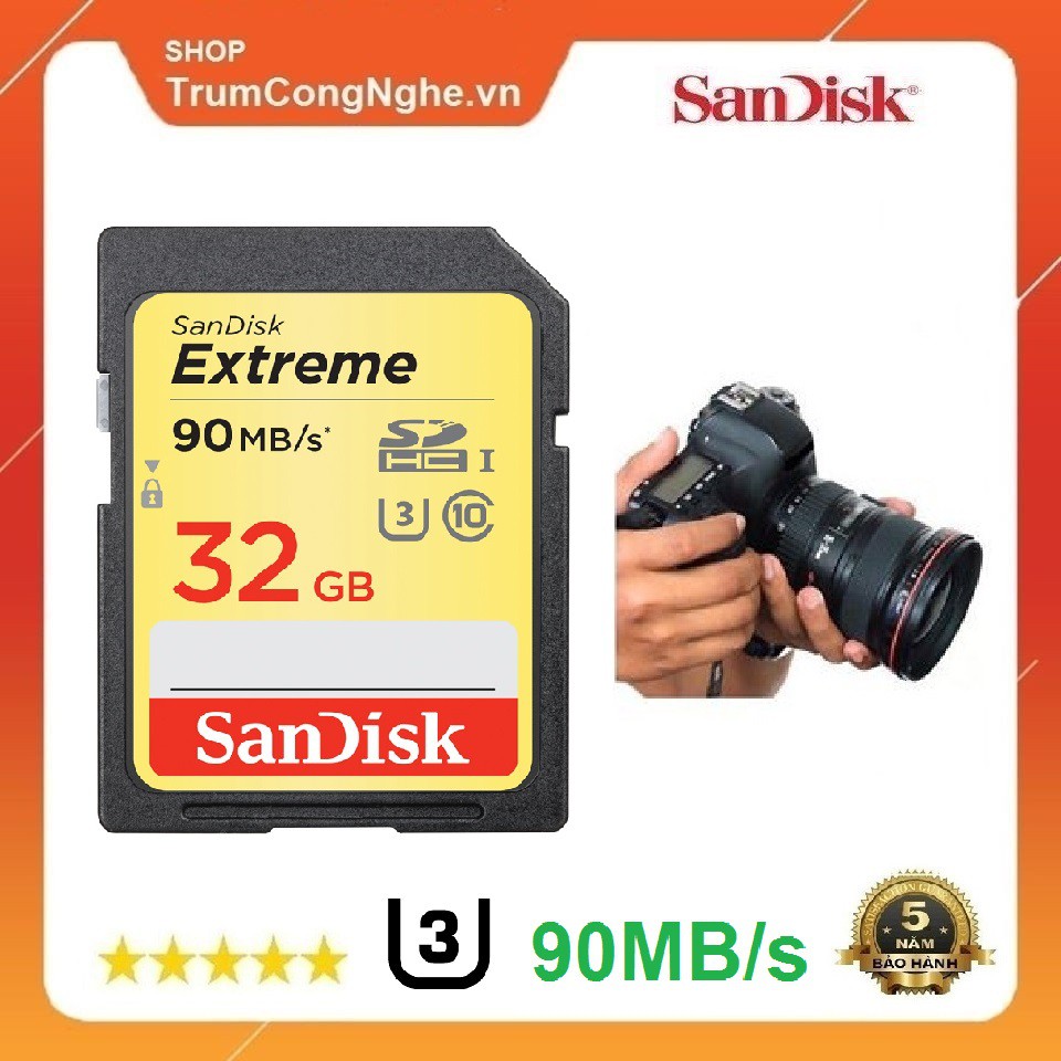 Thẻ Nhớ Máy Ảnh 32GB SDHC Class10 U3 Sandisk Extreme 600x 90MB/S Tốc độ siêu cao | WebRaoVat - webraovat.net.vn