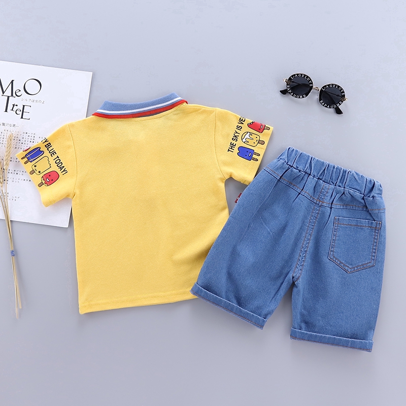 Set Áo Thun Ngắn Tay In Họa Tiết Graffiti + Quần Short Denim Thời Trang Mùa Hè Cho Bé Trai 0-5 Tuổi