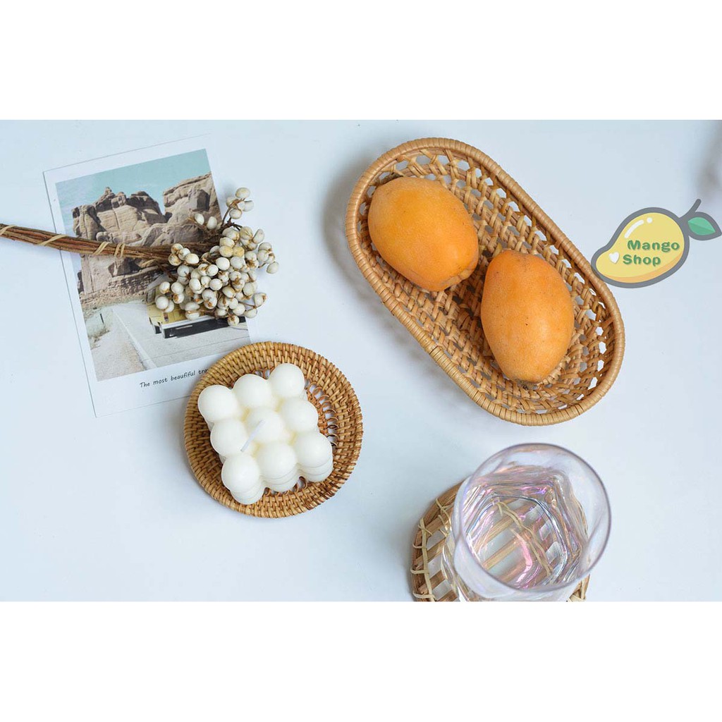 Giỏ mây xinh xắn ( Khay đan mây đựng đồ decor chụp ảnh )