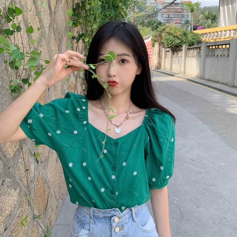 Áo sơ mi tay ngắn họa tiết hoa thời trang mùa hè xinh xắn cho nữ