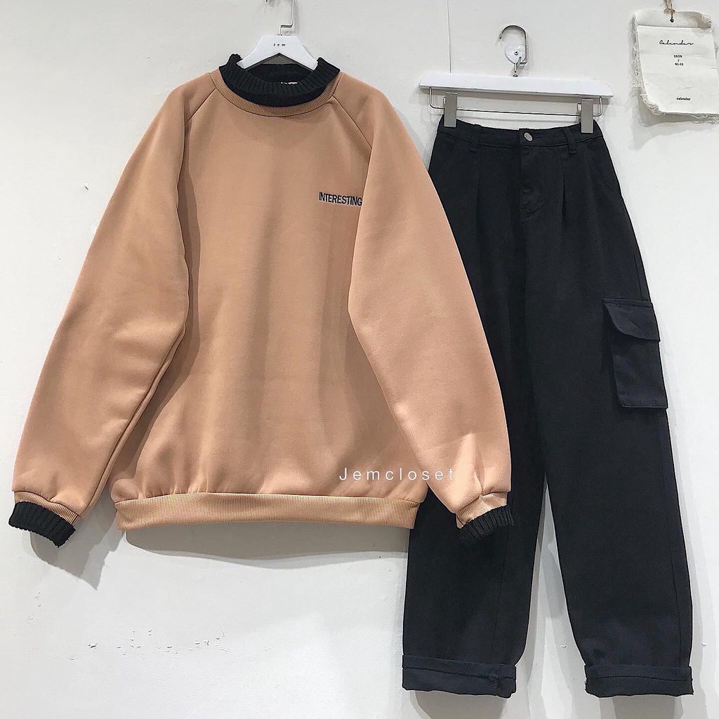 Áo Sweater Nữ Cổ Lọ JEM CLOSET Áo Nỉ Nữ Tay Dài REST Thiết Kế Thêu Chữ Trước Ngực Chất Nỉ Dày Dặn Ấm Áp 1856