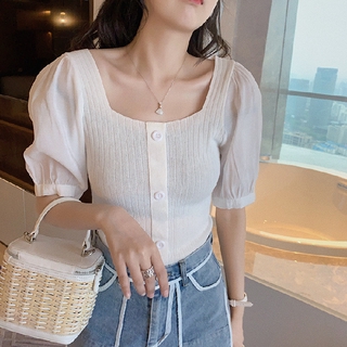 Áo sơ mi dệt kim tay ngắn hàn quốc croptop L843