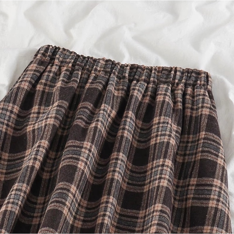 Chân Váy Dài Nữ Ulzzang Kẻ Caro Dáng Xòe Phong Cách Vintage Hàn Quốc Siêu Xinh