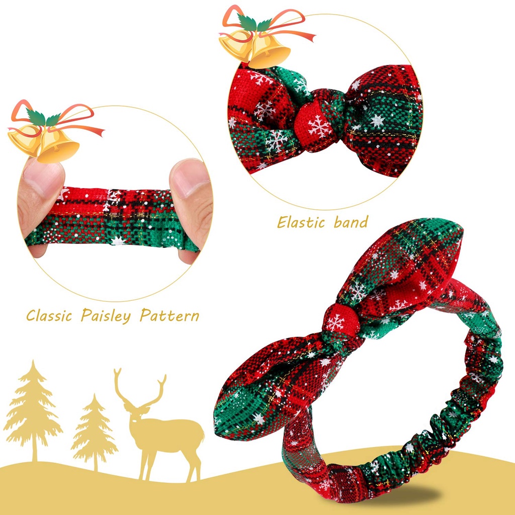 Girls Christmas Cute Rabbit Ear Bow Non-slip Elastic Headbands