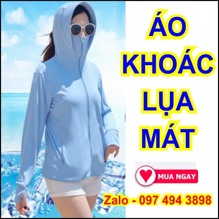 Áo khoác chống nắng vải lụa mát có mũ trùm đầu, che được cổ cực mát