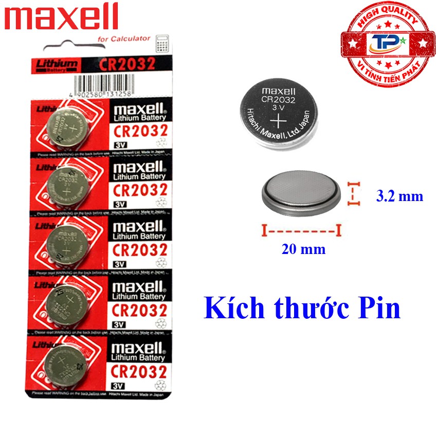 Vỉ 5 viên pin CMOS CR2032 Maxell Lithium Battery 3V