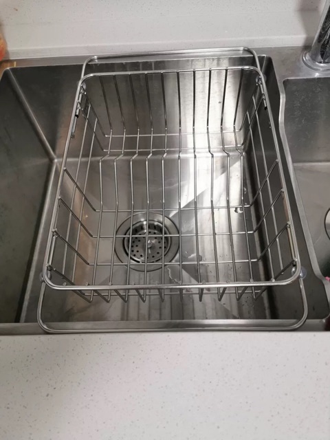 Rổ inox có tay kéo gác bồn rửa bát