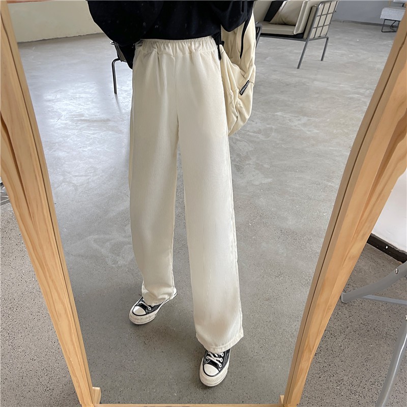 Quần Dài Ống Rộng Lưng Cao Màu Hồng Thời Trang Thu Đông Cho Nữ