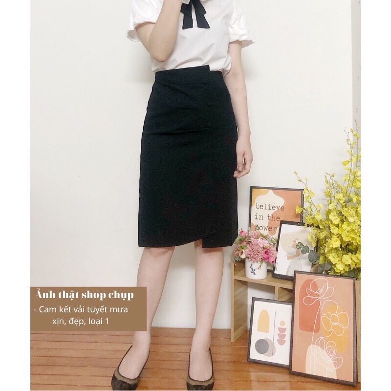 Chân váy dài qua gối xẻ tà công sở, Chân váy dài dập ly lưng cao dáng bút chì – (CV02) | BigBuy360 - bigbuy360.vn