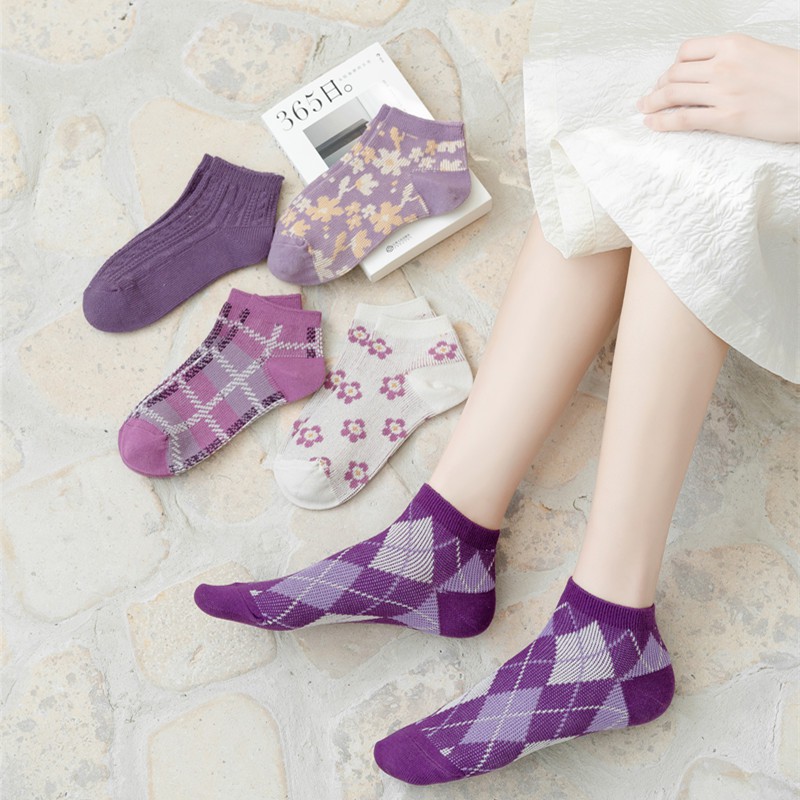Hộp 5 đôi tất cổ ngắn nữ Có Tất Là Có Tất màu tím trẻ trung - VIOLET_05