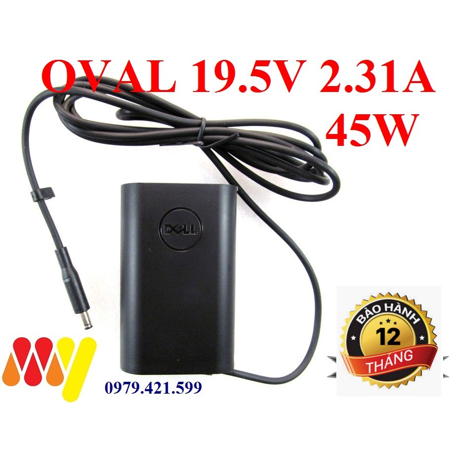 Sạc Laptop Dell Oval 19.5V 2.31A 45W Chân Kim Nhỏ - XPS 13 - Adapter Kèm Dây Nguồn XỊN
