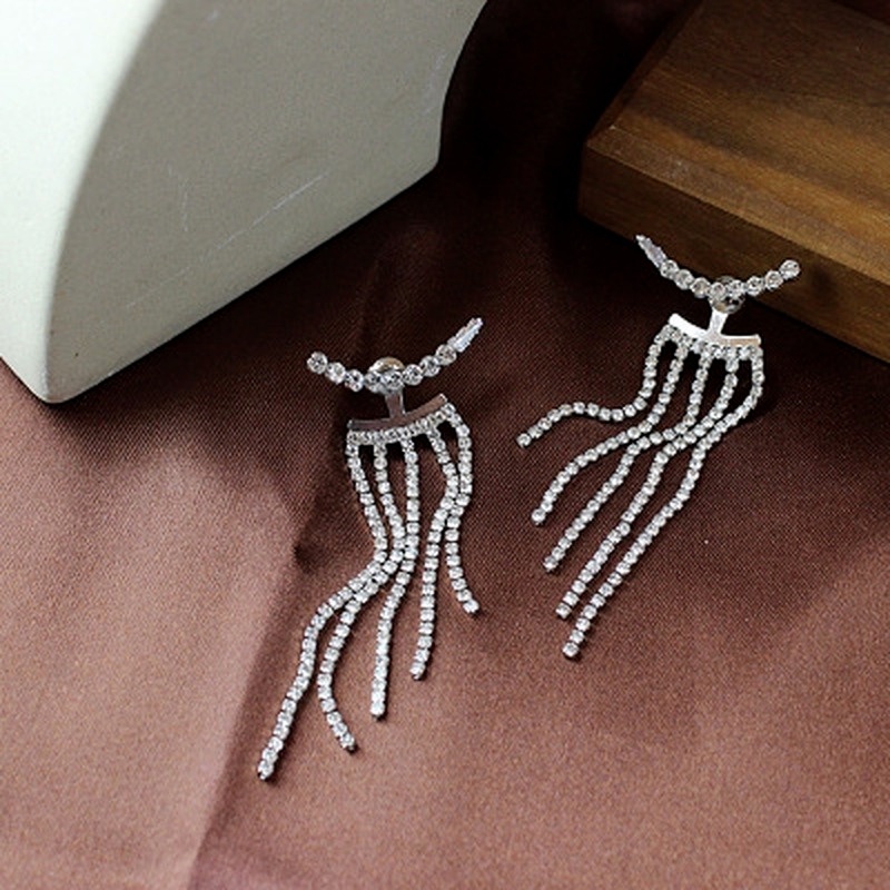 Khuyên Tai Chuỗi Tua Rua Dài Đính Đá Pha Lê