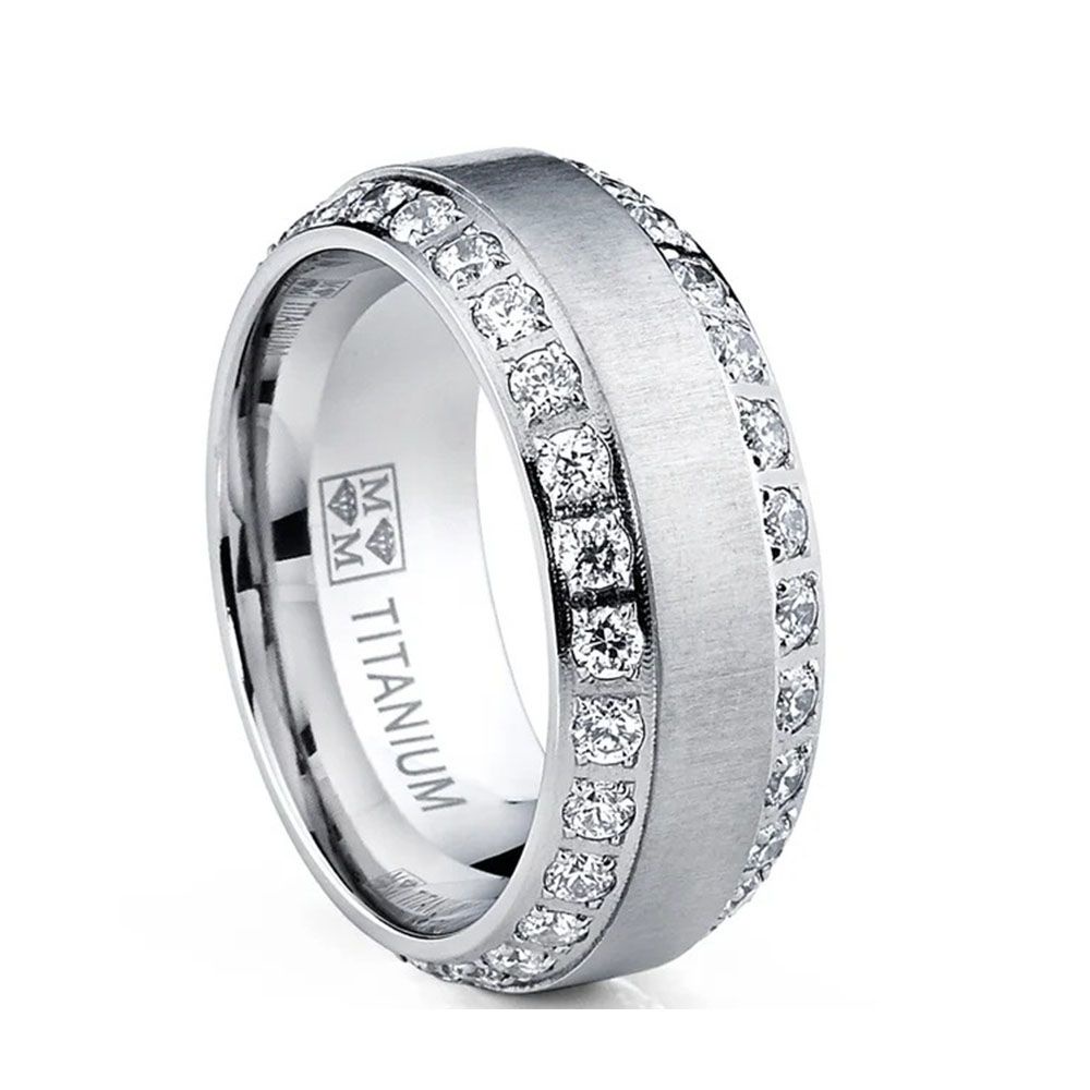 Nhẫn titan đính đá zirconia độc đáo cho nam