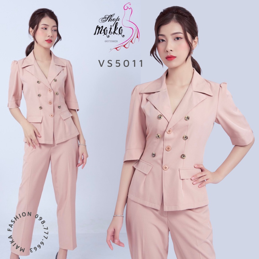 Bộ Vest Nữ Công Sở Tay Ngắn Cao cấp MAIKA form Chuẩn mặc cực tôn dáng, Chất cotton lạnh và có túi hai bên - VS5010 | BigBuy360 - bigbuy360.vn