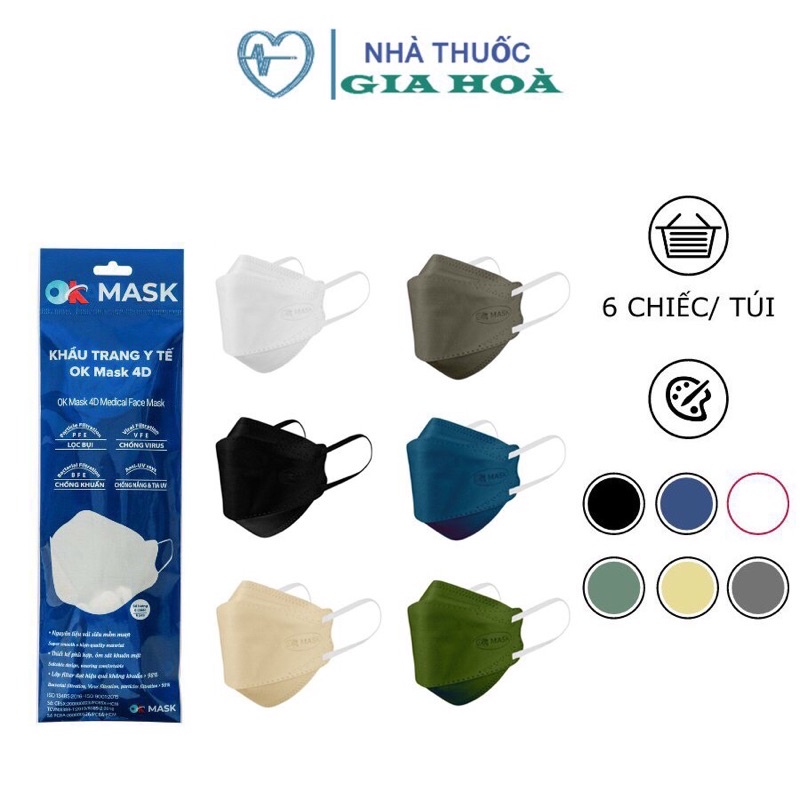 Khẩu trang y tế cao cấp 4D thương hiệu OK Mask (Túi 6 cái)