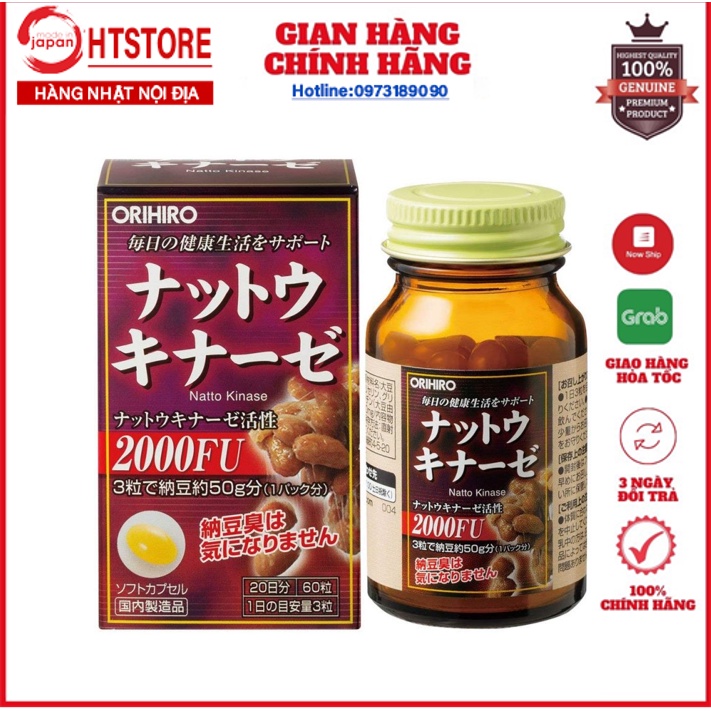 Viên uống Nattokinase Orihio 2000FU 60 viên Nhật Bản - Phòng chống đột quỵ, tai biến