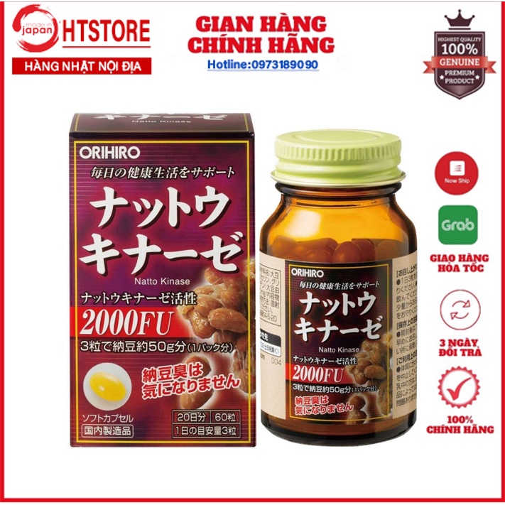 [Orihiro] Viên uống Nattokinase Orihio 2000FU 60 viên Nhật Bản - Phòng chống đột quỵ, tai biến