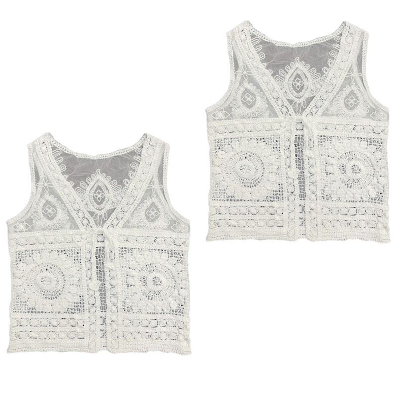 Brroa Áo Sát Nách Cotton Đan Móc Khoét Lỗ Phối Dây Buộc Quyến Rũ Thời Trang Mùa Hè Cho Nữ