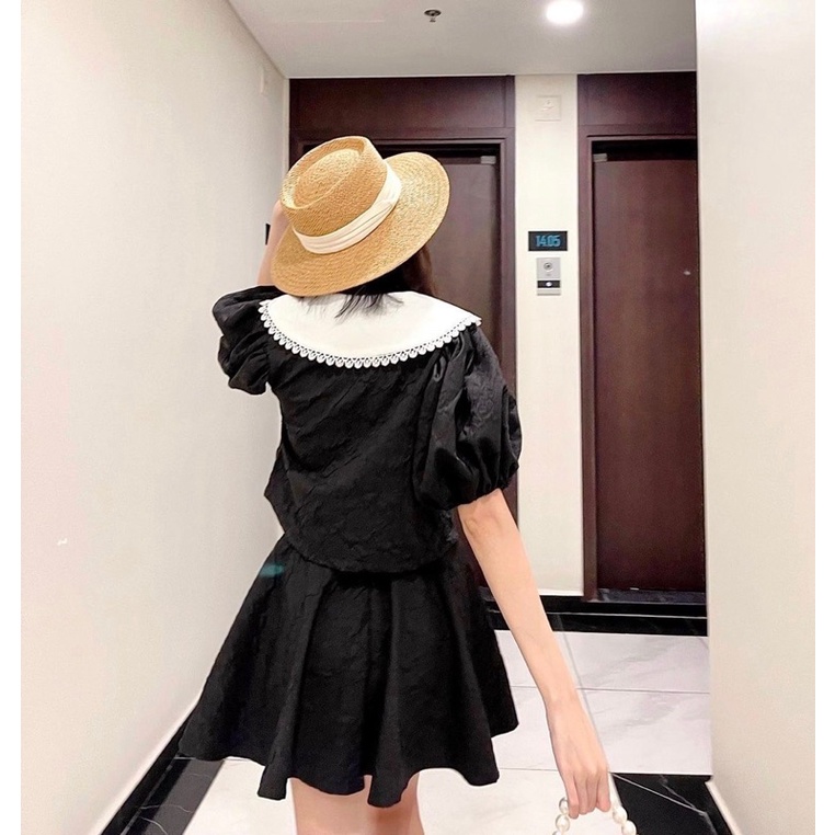 (ẢNH THẬT) SET XỐP ÁO CỔ BÈO KÈM CHÂN VÁY