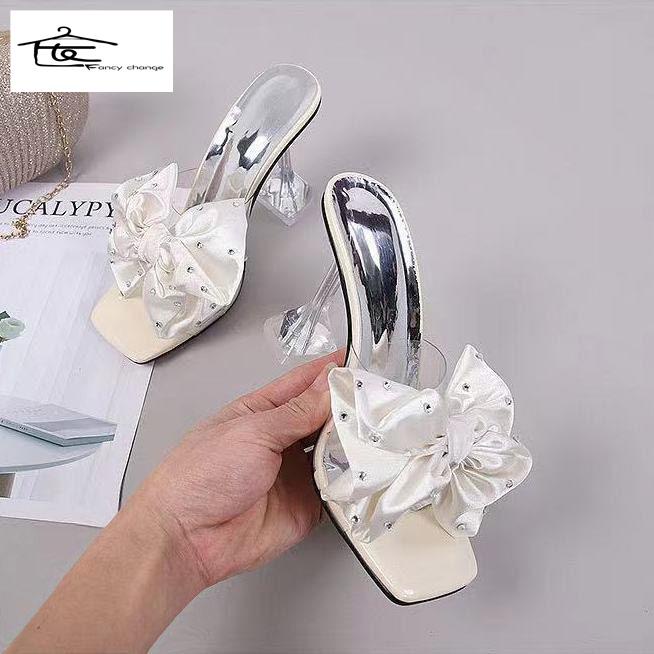 Dép Cao Gót Đính Nơ Phong Cách Hàn Quốc Thời Trang Mùa Hè Mới Cho Nữ