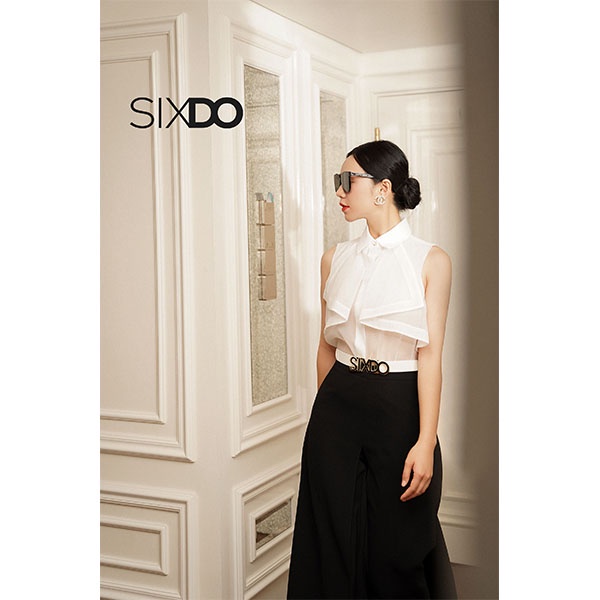 Áo sơ mi nữ tơ oganza sát nách SIXDO