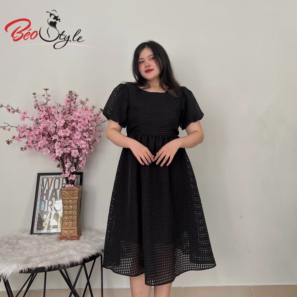 Đầm voan caro xòe xinh xắn có cách điệu phía sau Bigsize-Dành cho nàng mũm mĩm từ 45-90kg- Mặc đi tiệc ,đi chơi, dạo phố