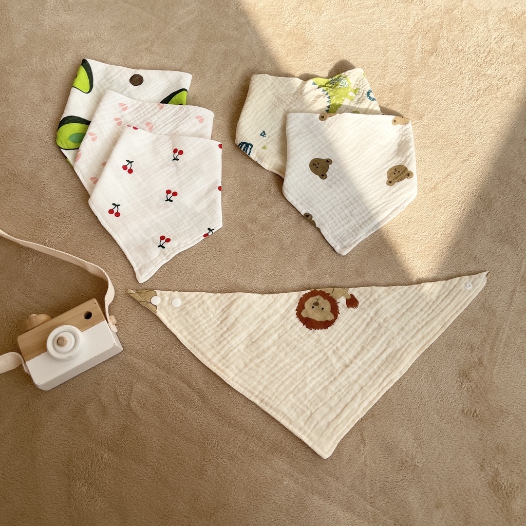 Yếm tam giác xô muslin CHIPMUNK cho bé sơ sinh đến 3 tuổi, 100% cotton, 2 cúc bấm, KT 26x26x37cm