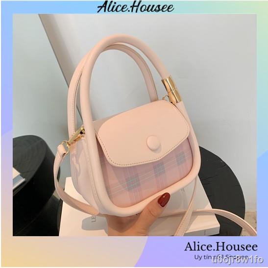 💕AOHUI💕Túi xách nữ túi đeo chéo nữ dáng vuông mini họa tiết caro chất liệu da PU cao cấp túi ví Alicehousee
