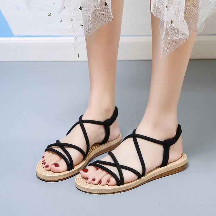 Giày Sandal Quai Chéo Đế Bằng Thoải Mái Thời Trang Cho Nữ Size 35-43