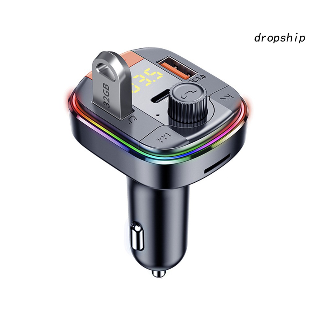 Máy phát sóng FM Bluetooth trên ô tô DRO_T832 với ánh sáng đầy màu sắc hỗ trợ sạc nhanh QC3.0 DC12V -24V