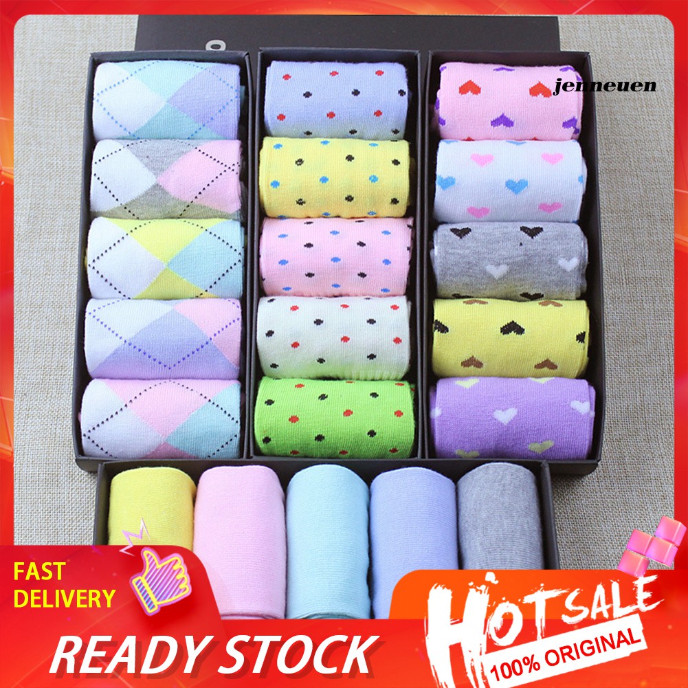 Set 5 Đôi Vớ Màu Trơn Họa Tiết Trái Tim Thời Trang Thu Đông Cho Nữ