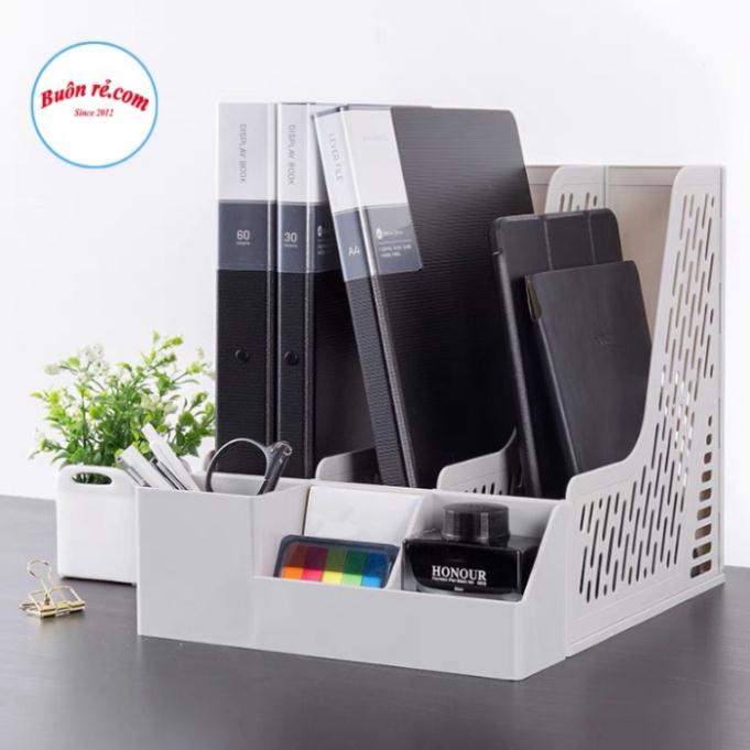 Khay đựng hồ sơ tài liệu văn phòng để bàn-Giá đựng tài liệu 3 ngăn kèm khay để bút Việt Nhật 5680