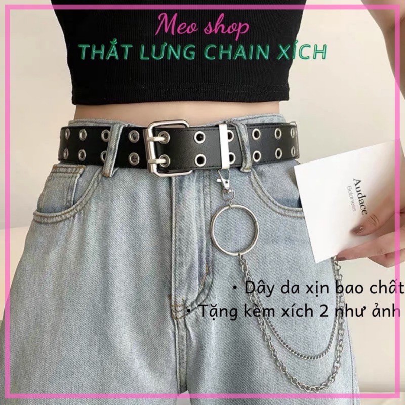 Dây nịt CHAIN xích - Thắt lưng nữ 2 hàng khoen Chain xích Thắt lưng dây xích treo