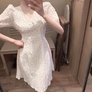 (Order) Váy trắng chấm bi thắt nơ gáy
