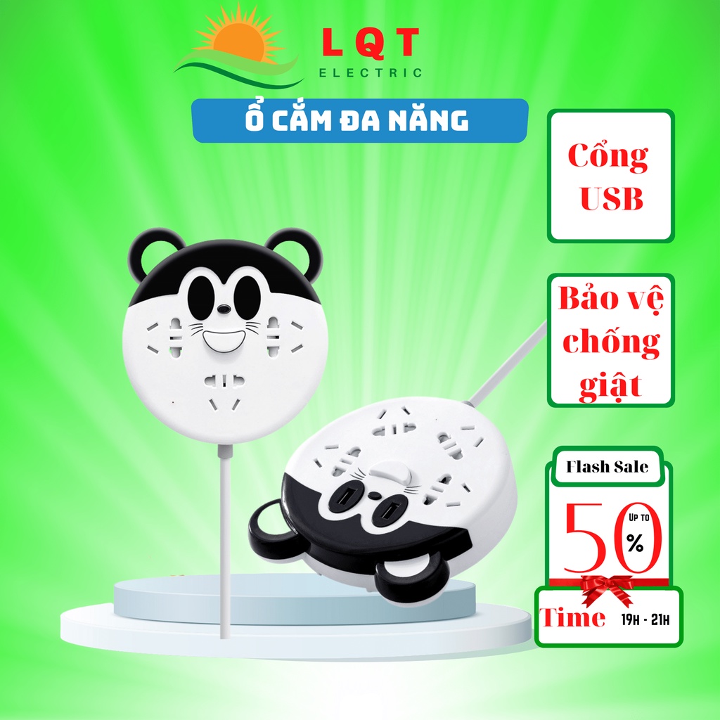 Ổ cắm điện đa năng Cổng USB Sạc Nhanh 5V-2A Ổ Điện Chịu Tải 2500W Dây Nối Dài 1.8m