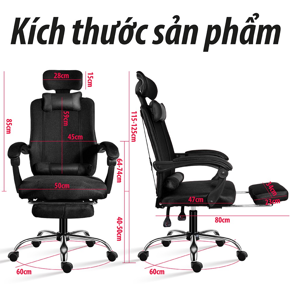 CHAIR Ghế Văn Phòng Gaming chân xoay, ngả 135 độ Mới 2021 Mẫu B300(BLACK)