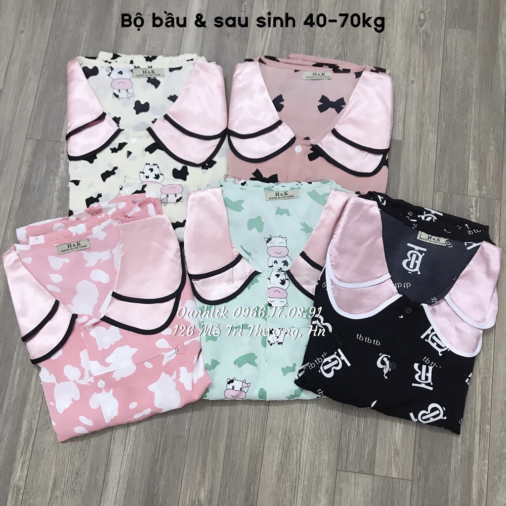 ( Có sẵn 55-68kg) Bộ sau sinh có khoá kéo cho bé ti &amp; có chun chỉnh cho bầu