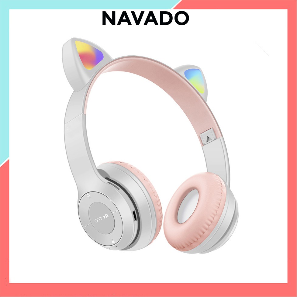 Tai Nghe Bluetooth P47-M Chụp tai có Mic Headphone không dây Dễ Thương tai mèo nghe nhạc, chơi game, cho bà bầu NAVADO