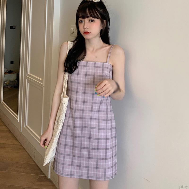 Đầm hai dây họa tiết kẻ sọc caro phong cách ngọt ngào cho nữ