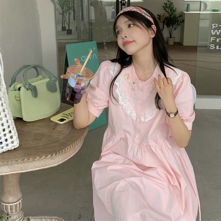 Đầm Lửng Tay Phồng Họa Tiết Trái Tim Phong Cách Nhật Bản Mới Dành Cho Nữ