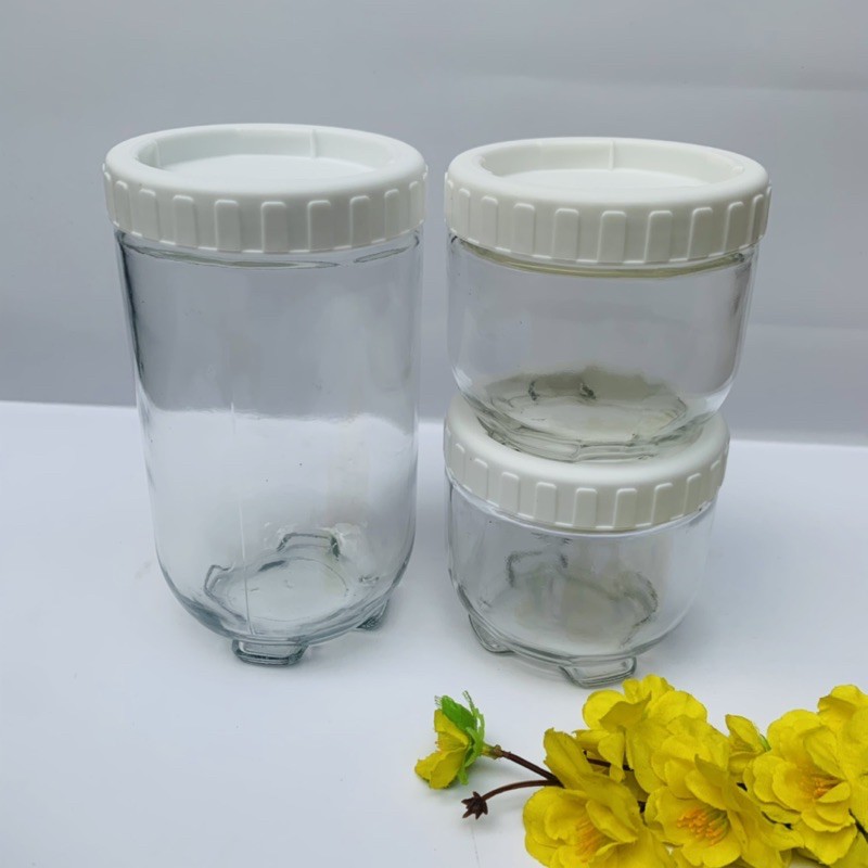 Set 3 Hũ Thủy Tinh Cao Cấp (Thuỷ Tinh) - 1 Hũ 950ml, 2 Hũ 450ml - Đựng Đồ Ăn, Gia Vị Cao Cấp