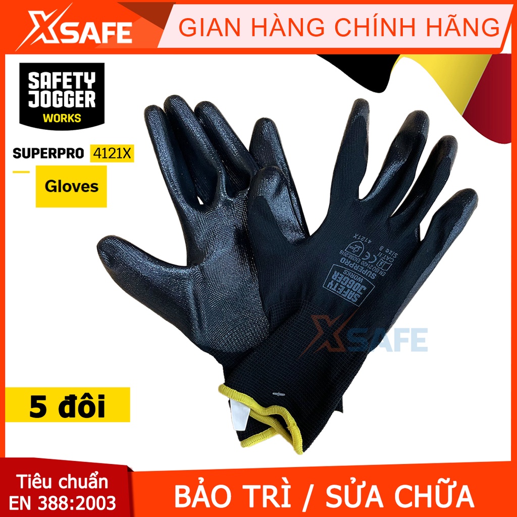 Combo 5 đôi găng tay chống dầu Jogger Superpro - phủ nitrile bao tay bảo hộ tăng độ bám, linh hoạt cao, chuyên dụng