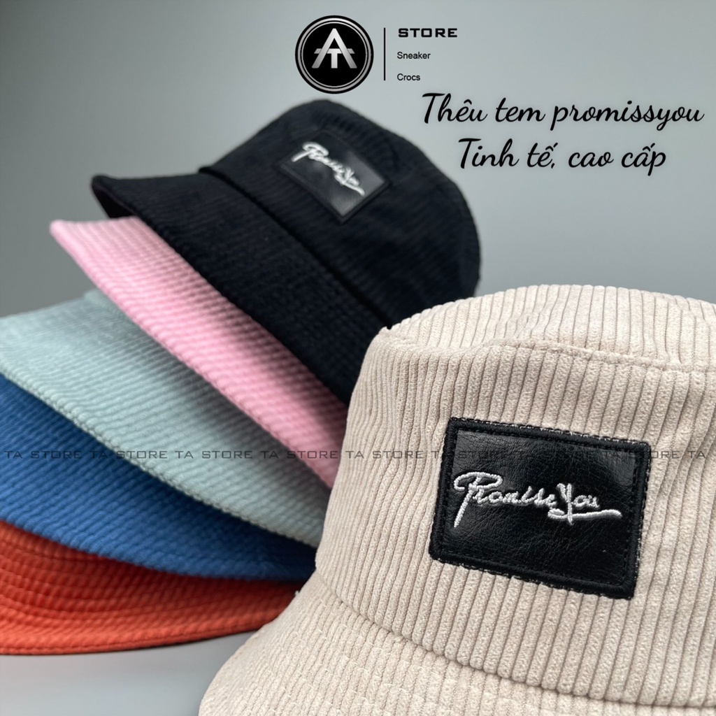 Mũ bucket thêu chữ Promissyou TA Store chất nhung tăm cao cấp form unisex nam nữ