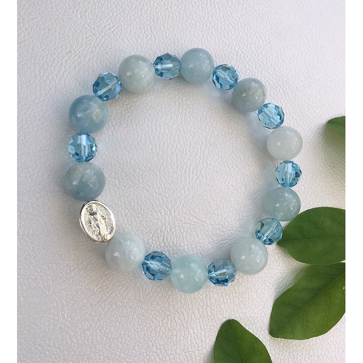 Chuỗi Mân Côi đá xanh Đức Mẹ vòng đeo tay Thánh Giá S925 Marin blue Rosary bracelet