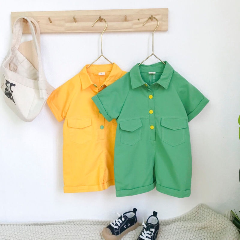 Áo liền quần tay ngắn vải cotton phong cách Hàn Quốc thời trang mùa hè cho trẻ em