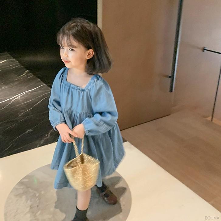 Đầm denim tay dài phong cách công chúa đáng yêu cho bé gái